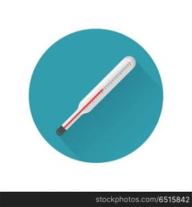 Thermometer Vector Icon in Flat Style Design. Thermometer vector icon in flat style. Medical instruments initial diagnosis. Illustration for application button pictograms, infogpaphics elements, logo, web design. Isolated on white background. Thermometer Vector Icon in Flat Style Design