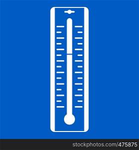 Thermometer with degrees icon white isolated on blue background vector illustration. Thermometer with degrees icon white