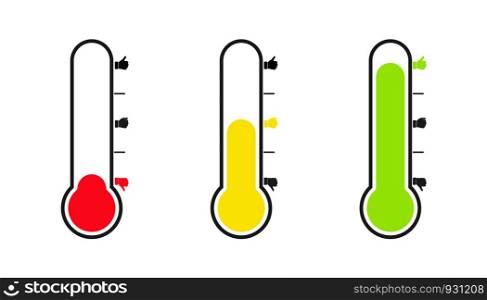 Thermometer with varying degrees of temperature. Reflection of emotions, mood or voting. Flat design.
