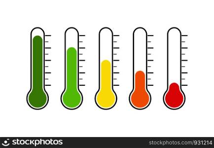 Thermometer with varying degrees of temperature. Reflection of emotions, mood or voting. Flat design.