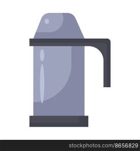 Thermos container isolated white background icon. Thermo drink flask and metal bottle for water. Steel object for tea and travel mug. Thermal plastic cup and c&ing can for beverage. Cartoon element
