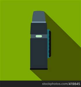 Thermos flask flat icon on a green background. Thermos flask flat icon