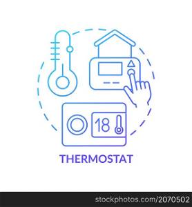 Thermostat blue gradient concept icon. Smart household. Daily automation abstract idea thin line illustration. Isolated outline drawing. Editable stroke. Roboto-Medium, Myriad Pro-Bold fonts used. Thermostat blue gradient concept icon