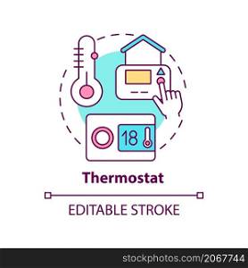 Thermostat concept icon. Smart household. Daily automation abstract idea thin line illustration. Isolated outline drawing. Editable stroke. Roboto-Medium, Myriad Pro-Bold fonts used. Thermostat concept icon