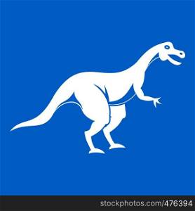 Theropod dinosaur icon white isolated on blue background vector illustration. Theropod dinosaur icon white