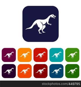 Theropod dinosaur icons set vector illustration in flat style In colors red, blue, green and other. Theropod dinosaur icons set flat