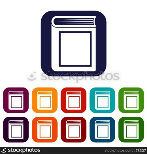 Thick book icons set vector illustration in flat style in colors red, blue, green, and other. Thick book icons set
