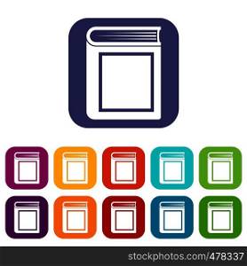 Thick book icons set vector illustration in flat style in colors red, blue, green, and other. Thick book icons set