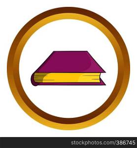 Thick book vector icon in golden circle, cartoon style isolated on white background. Thick book vector icon