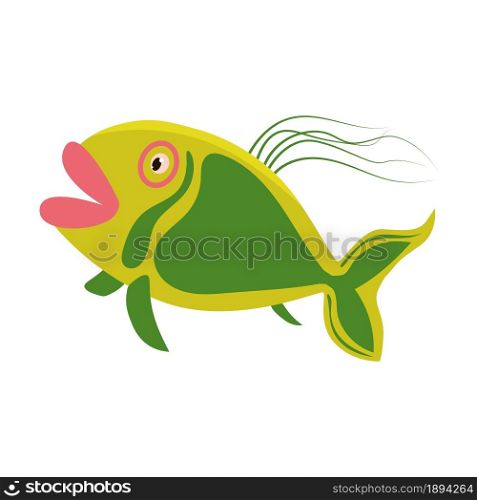 Thick fish with big red lips isolated on white. Flexible thin fins and beautiful pattern. Vector EPS10.