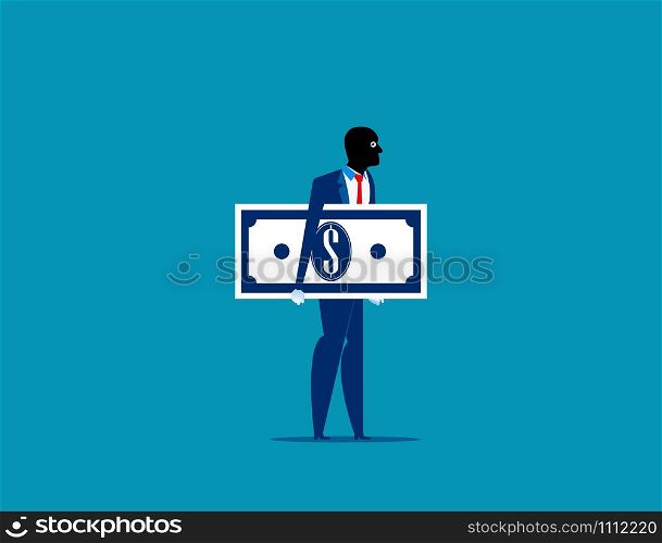 Thief in a black mask stole money. Concept business vector illustration.