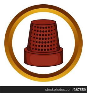 Thimble vector icon in golden circle, cartoon style isolated on white background. Thimble vector icon