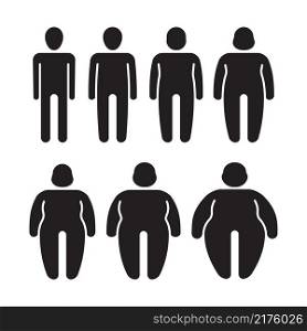 Thin and fat. Stylized stick characters people symbols overweight silhouettes tummy male fat person garish vector illustrations isolated. Fat and thin silhouette human form. Thin and fat. Stylized stick characters people symbols overweight silhouettes tummy male fat person garish vector illustrations isolated