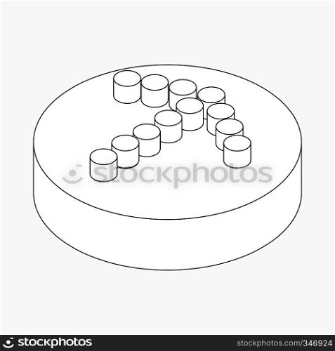 Thin classic dots arrow icon on round pad in isometric 3d style isolated on white background. Thin classic dots arrow icon, isometric 3d style