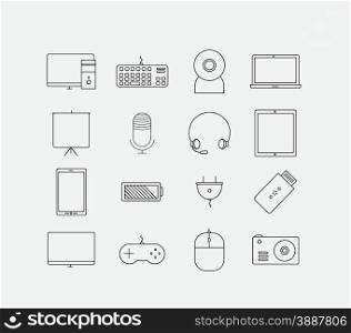 Thin electronic computer device icon set