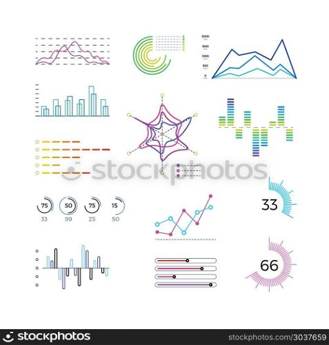 Thin line chart elements for infographic. Outline diagrams and linear graphs vector templates. Thin line chart elements for infographic. Outline diagrams and linear graphs vector templates. Charts and diagrams for business report or presentation