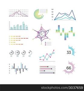 Thin line chart elements for infographic. Outline diagrams and linear graphs vector templates. Thin line chart elements for infographic. Outline diagrams and linear graphs vector templates. Charts and diagrams for business report or presentation