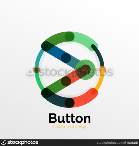 Thin line design geometric button, flat style. Overlapping muticolored elements. Vector illustration