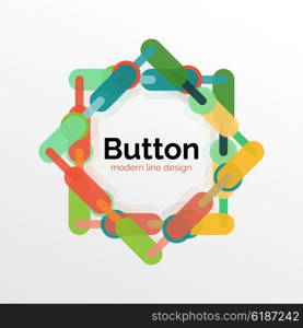 Thin line design geometric button, flat style. Overlapping muticolored elements. Vector illustration