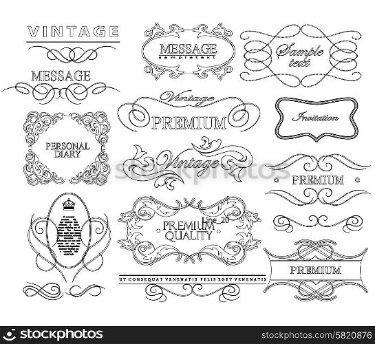 Thin Line frames and scroll elements. Set of calligraphic and floral design elements
