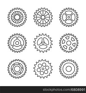 Thin line gears icon set. Thin line gears icon set isolated on white backround. Vector illustration