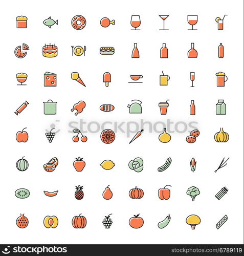 Thin line icons for food and drinks. Vector illustration.