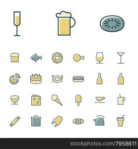 Thin line icons for food and drinks. Vector illustration.