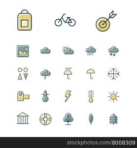 Thin line icons for leisure, travel and sport. Vector illustration.