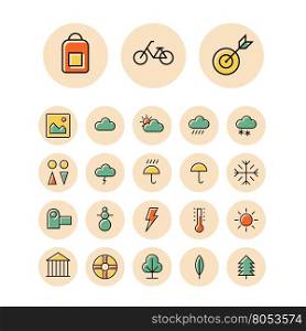 Thin line icons for leisure, travel and sport. Vector illustration.