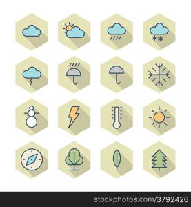 Thin Line Icons For Weather and Nature. Vector eps10.