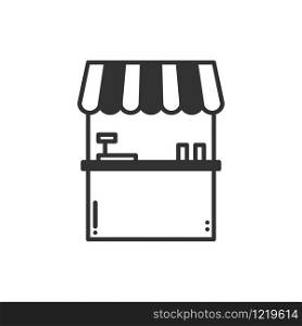 Thin line icons set. Cashbox, ticket window. Food kiosk, trolley, mobile cafe, shop, trade cart. Vector linear icons. Isolated illustration Symbols Object Sale silhouette. Thin line icons set. Cashbox, ticket window. Food kiosk, trolley, mobile cafe, shop, trade cart. Vector style linear icons. Isolated illustration. Symbols. Object. Sale silhouette