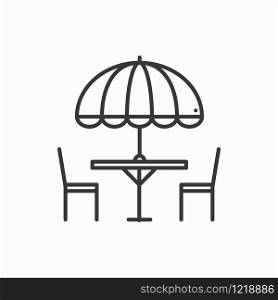 Thin line icons set. Table and chair outside. Outdoors. Silhouette street cafe, restaurant sign. Food service. Patio furniture symbol. Vector style linear icons. Isolated illustration. Object. Thin line icons set. Table and chair outside. Outdoors. Silhouette street cafe, restaurant sign. Food service. Patio furniture symbol. Vector style linear icons. Isolated flat illustration. Object