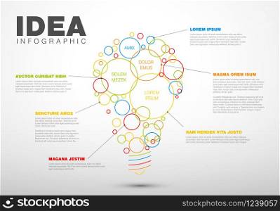 Thin line idea infographic template - circles with some content in the bulb shape. Thin line idea infographic template