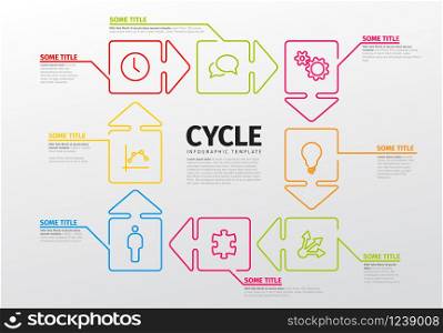 Thin line infographics template with steps in circle arrows. Thin line infographics template