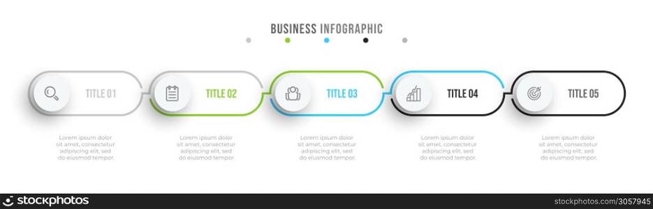 Thin line minimal infographic design label with circles. Timeline with 5 options or steps. Can be used for workflow diagram, info chart, web design.