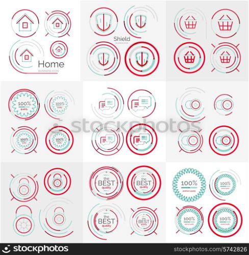 Thin line neat design large logo colletion - 36 vector clean modern icons and stamps