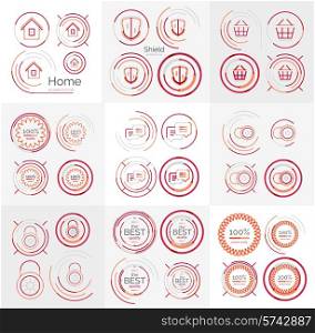 Thin line neat design large logo colletion - 36 vector clean modern icons and stamps