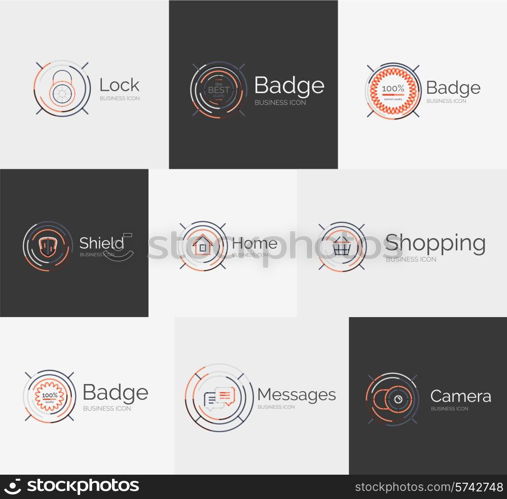 Thin line neat design logo colletion - 9 vector clean modern icons and stamps