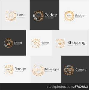 Thin line neat design logo colletion - 9 vector clean modern icons and stamps