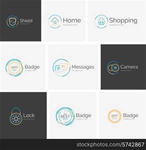 Thin line neat design logo colletion - 9 vector clean modern icons and stamps