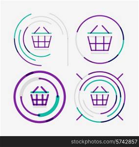 Thin line neat design logo set, clean modern concept, shopping cart icon