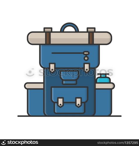 Thin line signs of backpack and Travel Tourism Logo Vector. Outline icons of camping for web design or mobile app.