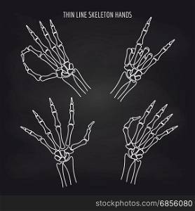 Thin line skeleton hand gestures. Thin line skeleton hand gestures on black background, vector illustration