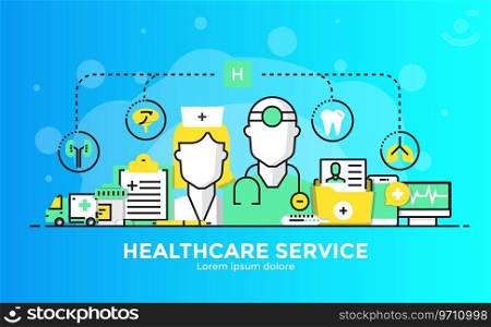 Thin line smooth gradient flat design banner of Healthcare service for website and mobile website, easy to use and highly customizable. Modern vector illustration concept, isolated on white background.