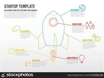 Thin line startup infographic template with space rocket. Thin line startup infographic template