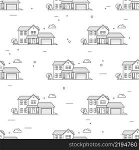 Thin line suburban american houses seamless pattern. For web design and application interface, also useful for infographics. Vector dark grey. Vector illustration.. Thin line suburban american houses seamless pattern.