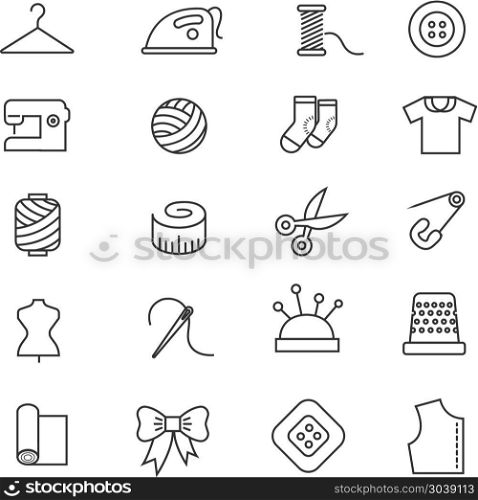 Thin lines fabric, sewing, tailor, knitting vector icons. Thin lines fabric, sewing, tailor, knitting vector icons. Set of accessories for handmade hobby illustration
