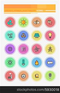 Thin lines icons energy and resource icon set power and energy production, electric industry, natural energy sources. Energy, energy efficiency, save money, energy conservation, green energy, savings
