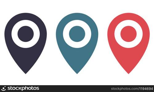 Thin out line pin location gps icon. Geometric red and black marker flat shape element. Abstract EPS 10 point illustration. Concept vector sign.
