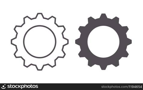 Thin outline and flat vector pin gears icon. Cog wheel and gear symbol of mechanical, engine work, architecture and power ideas